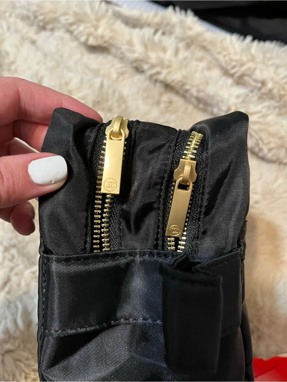 Black Nylon Chanel Toiletry Bag with Gold Hardware